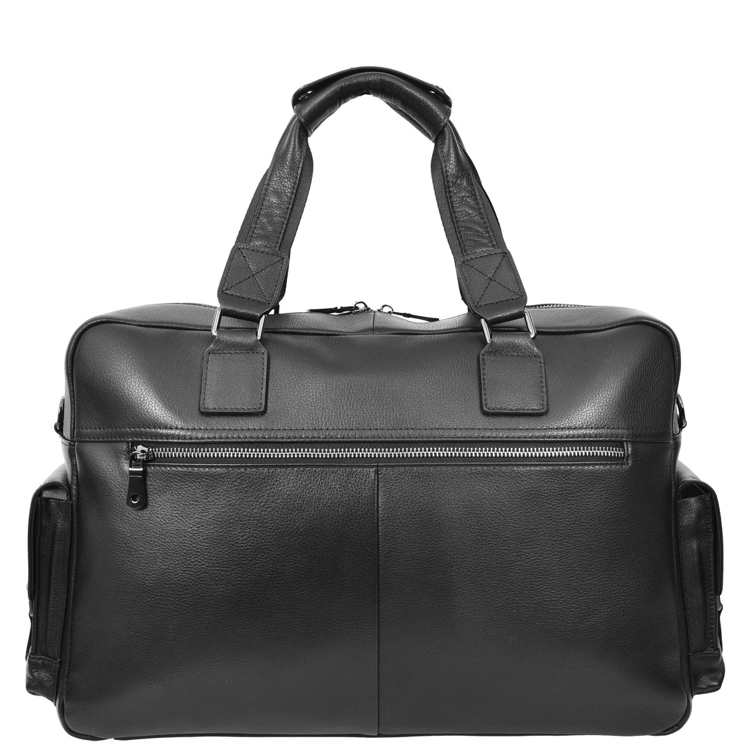 Leather Holdall Mid Size Weekend Bag Kensington Black 1