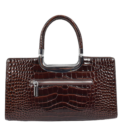 Womens Leather Croc Print Handbag Madeline Brown 1