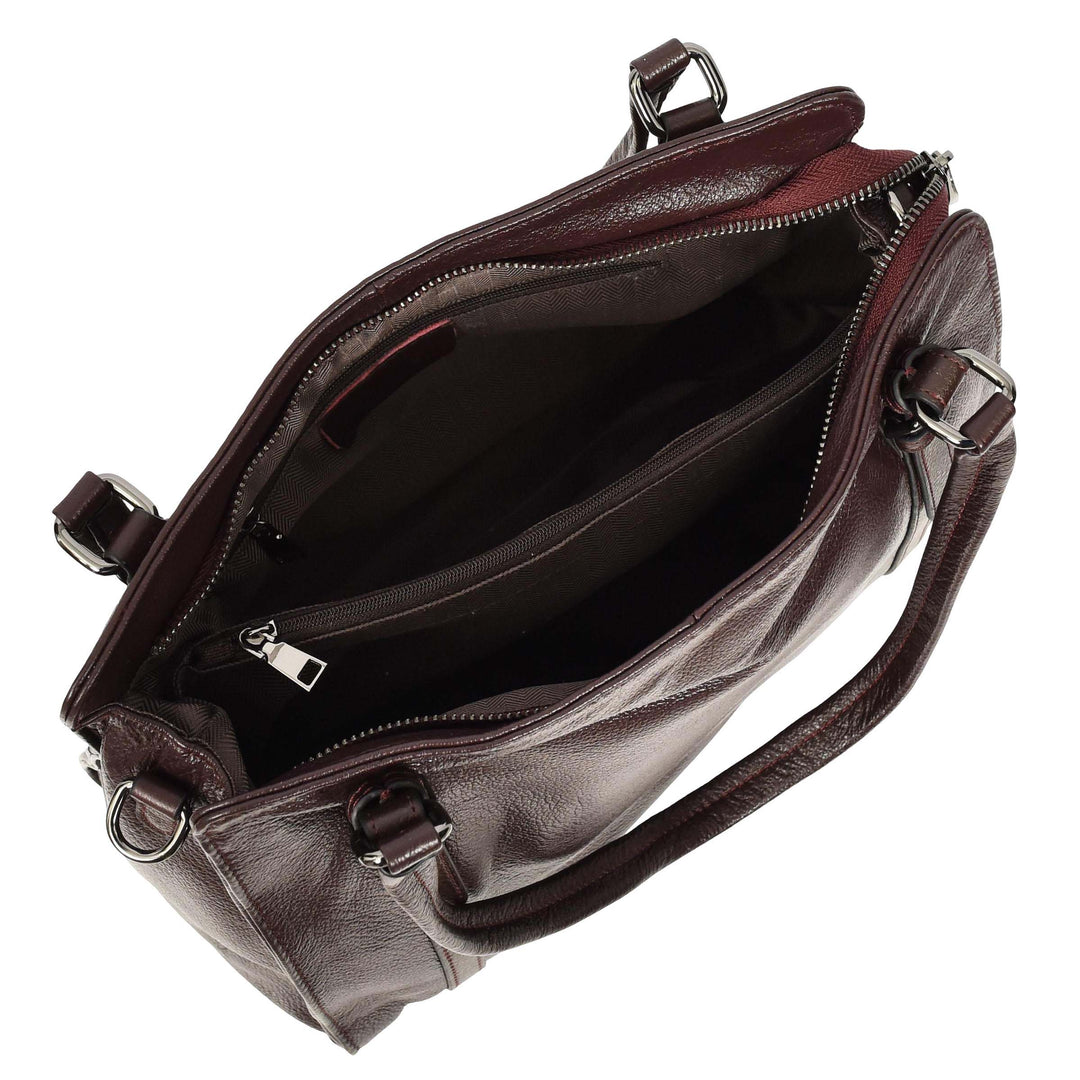Women's Real Leather Shoulder Bag Classic 2-in-1 Adjustable Strap Timeless Design Hilda Purple