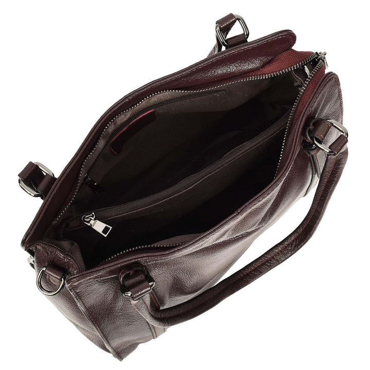 Women's Real Leather Shoulder Bag Classic 2-in-1 Adjustable Strap Timeless Design Hilda Purple