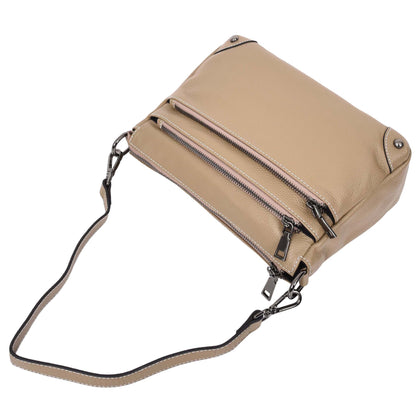 Womens Leather 2-in-1 Cross Body Shoulder Bag Olivia Beige 4