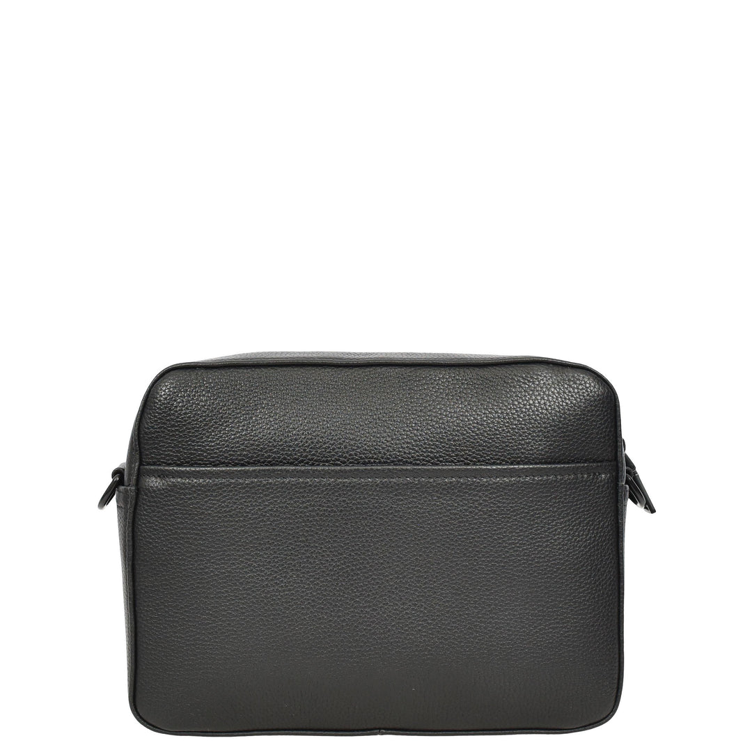 Men's Real Leather Crossbody Flight Bag Adjustable Strap Sandy Black