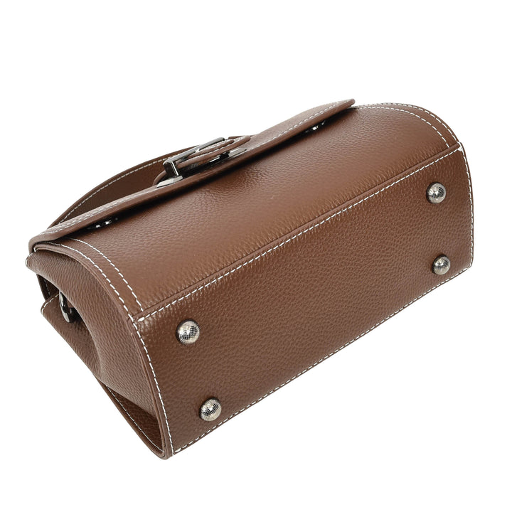 Womens Leather Shoulder Handbag Top Handle Crossbody Bag Polly Brown 6