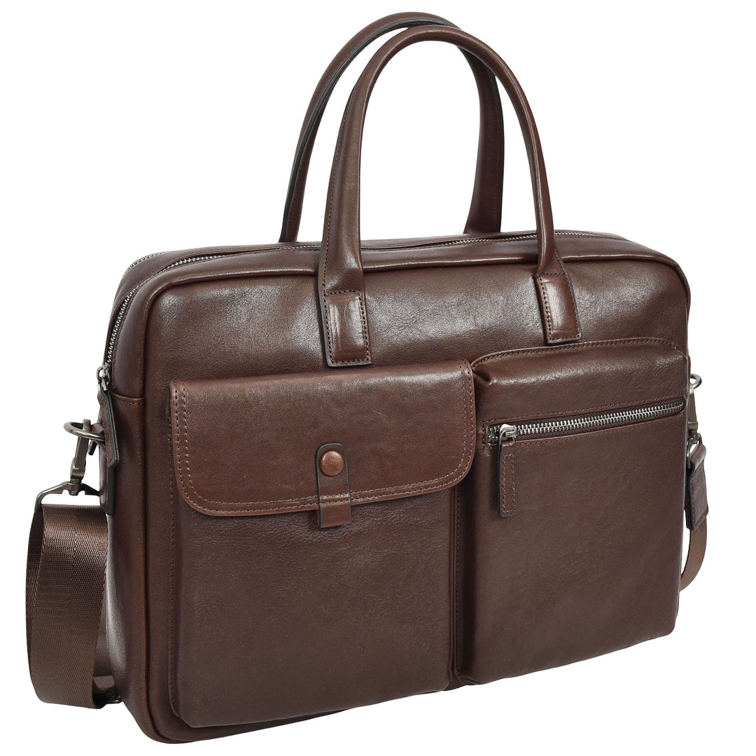 Mens Premium Leather Briefcase With Laptop Compartment Business Office Use Bag Felix Brown