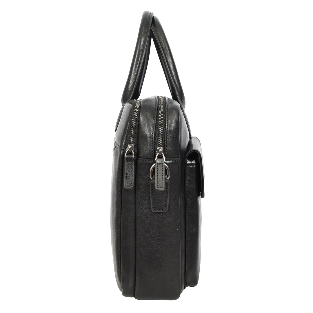 Mens Premium Leather Briefcase With Laptop Compartment Business Office Use Bag Felix Black