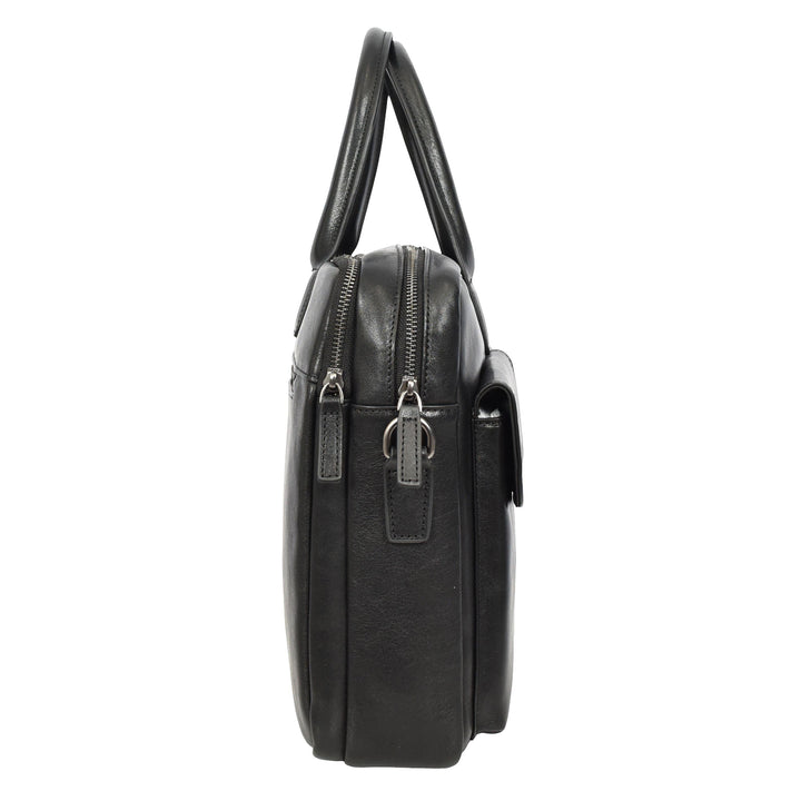 Mens Premium Leather Briefcase With Laptop Compartment Business Office Use Bag Felix Black