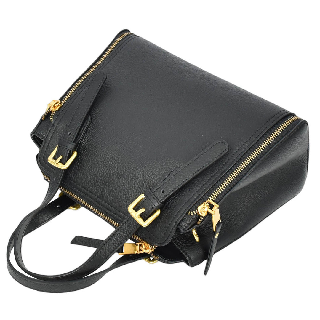 Womens Real Leather Handbag Small Size Top-Handle Style Juniper Black -5