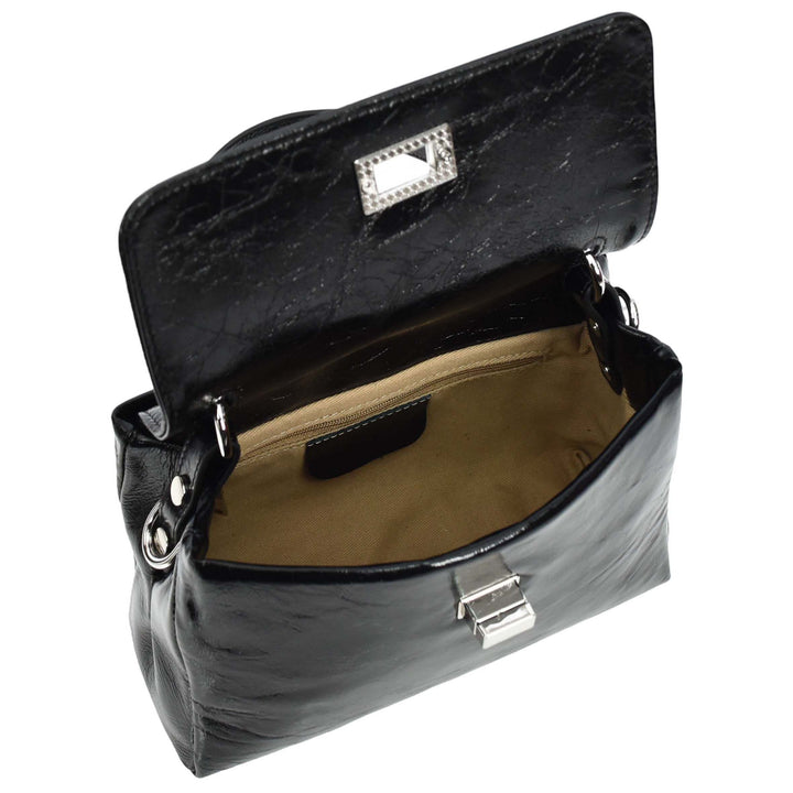 Womens Real Leather Handbag Mini Top-Handle Tote Style Aria Black