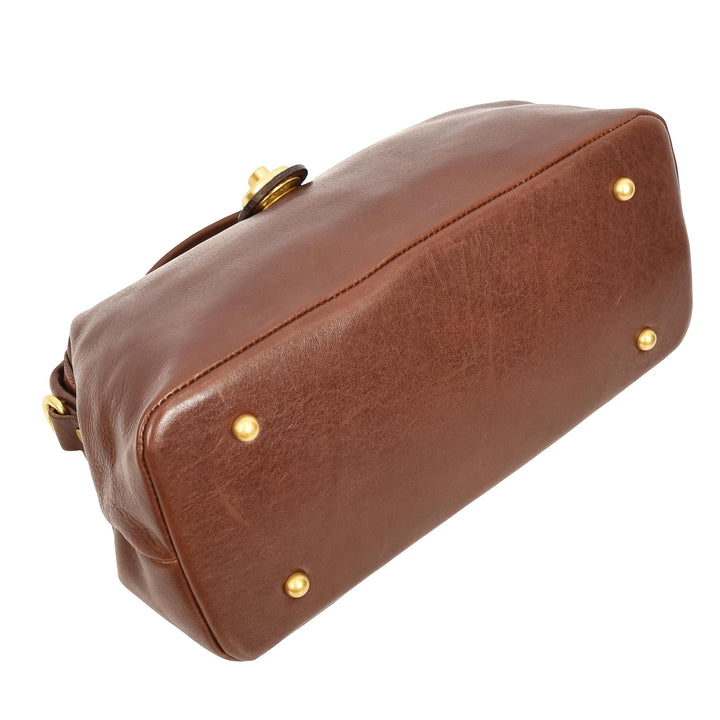 Womens Real Leather Bag Doctor Handbag HOL848 Brown