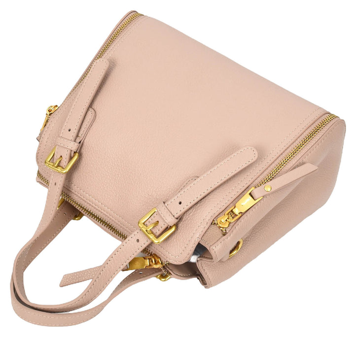 Womens Real Leather Handbag Small Size Top-Handle Style Juniper Pink-5