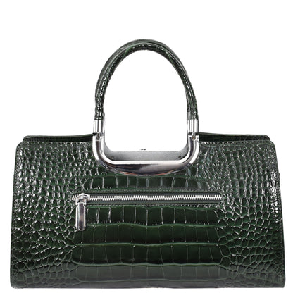 Womens Leather Croc Print Handbag Madeline Green 1