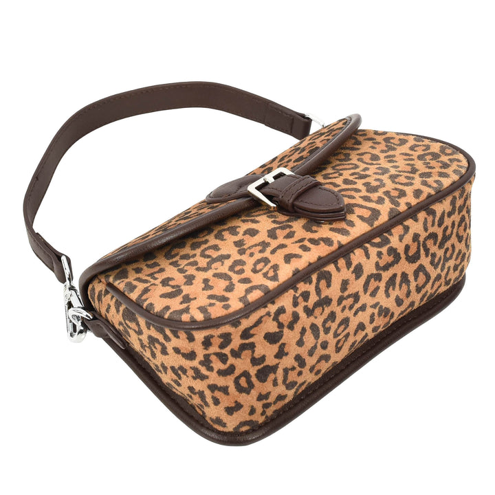 Women’s Real Suede Crossbody Bag Small Handbag Elodie Leopard Print 6