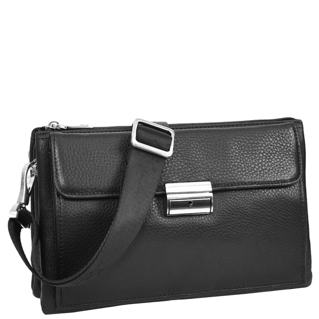 Mens Real Leather Clutch Organiser Multi Compartment Wrist Bag Jerez Black-5