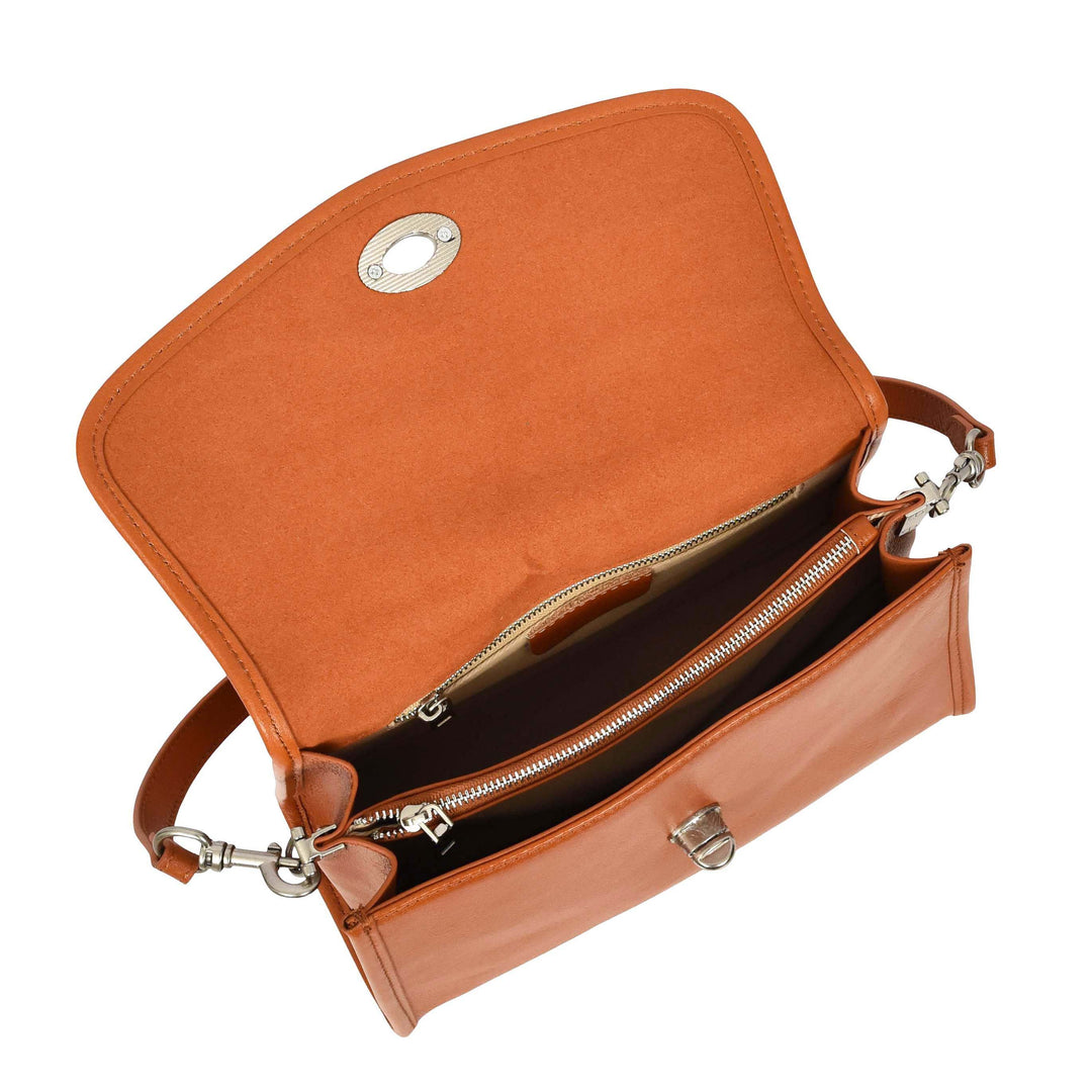 Women's Genuine Leather Flap-Over Crossbody Shoulder Bag with 2-in-1 Style Arden Tan