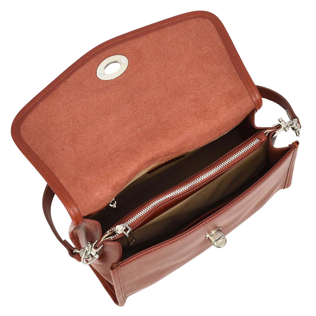 Women's Genuine Leather Flap-Over Crossbody Shoulder Bag with 2-in-1 Style Arden Burgundy