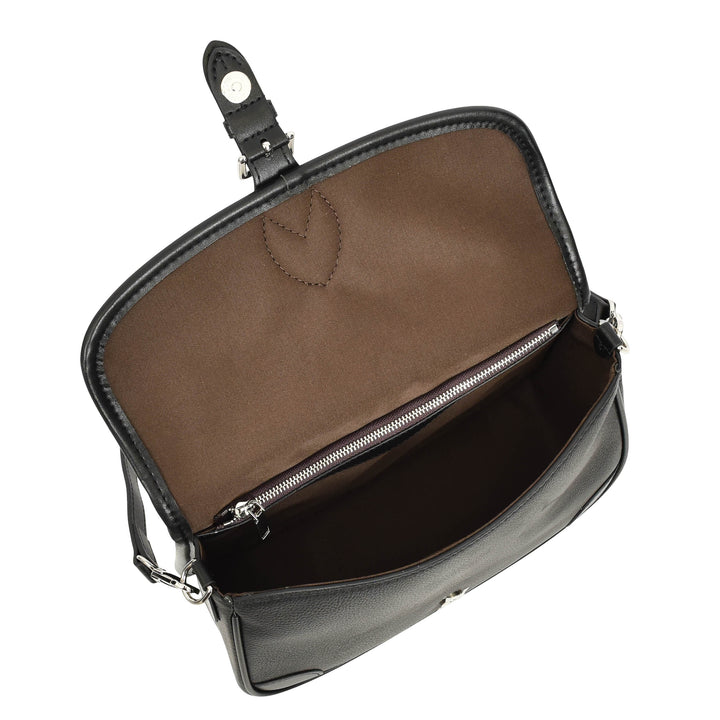 Women's Leather Classic Shoulder Bag Casual Style with Multiple Straps Capri Black