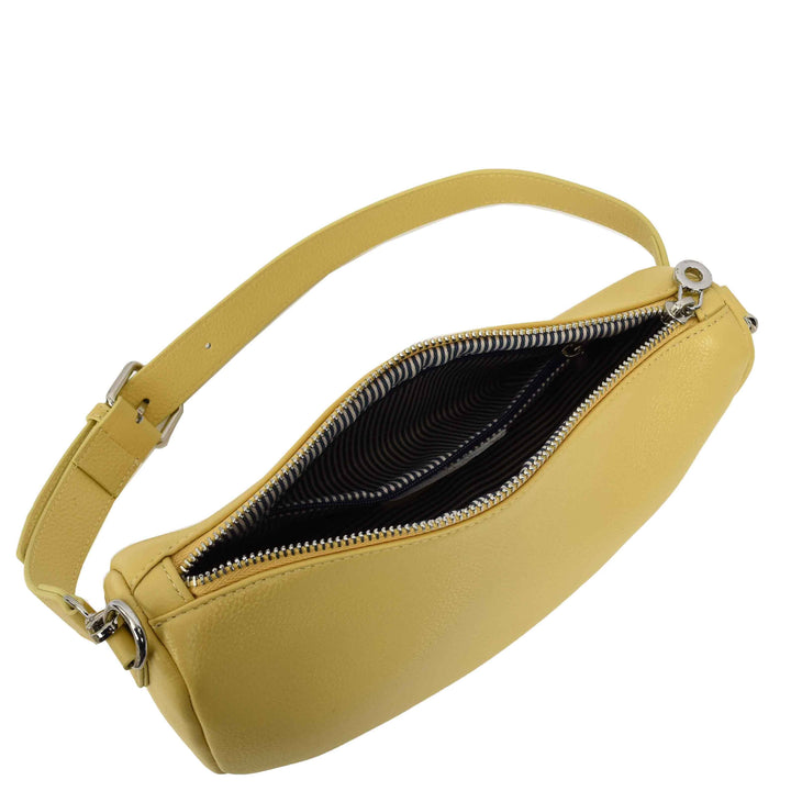 Women's Real Leather Crossbody Bag Half-Moon Style Agnes Yellow 6