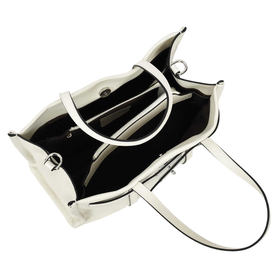 Women's Real Leather Handbag Detachable Strap Shoulder Bag Raven White 7