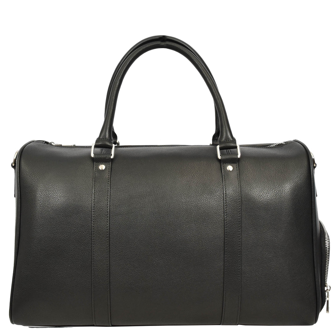 Men's Real Leather Holdall Weekend Duffel Bag Reeve Black 10