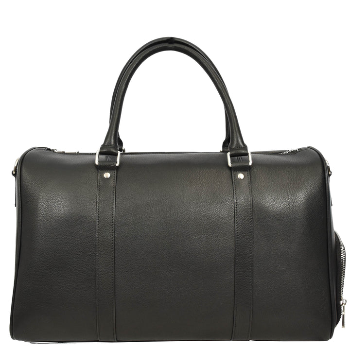Men's Real Leather Holdall Weekend Duffel Bag Reeve Black 10