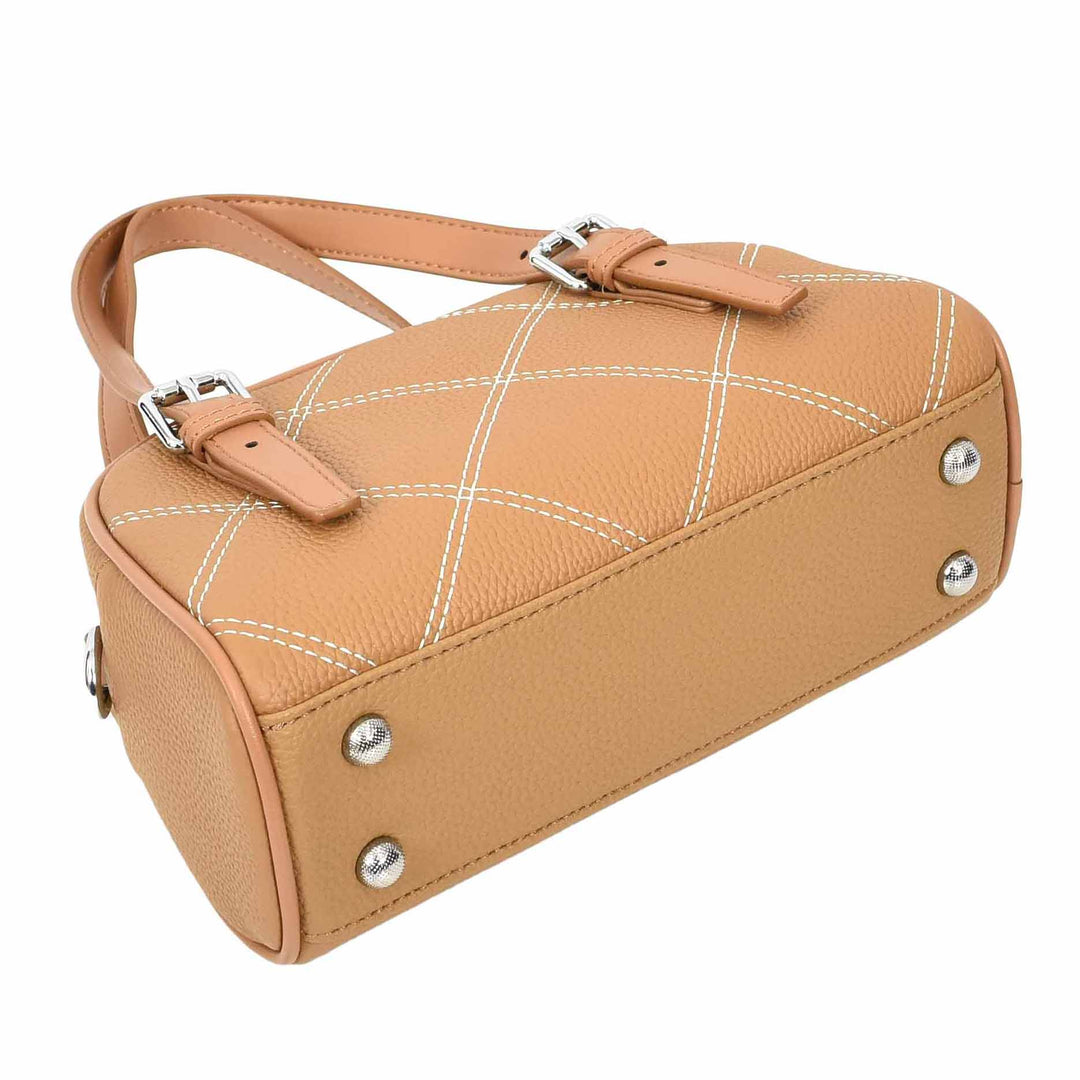 Women's Leather Satchel Handbag Quilted Stitch Design Anya Tan 7