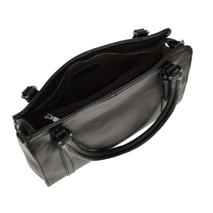Women's Real Leather Shoulder Bag Classic 2-in-1 Adjustable Strap Timeless Design Hilda Black
