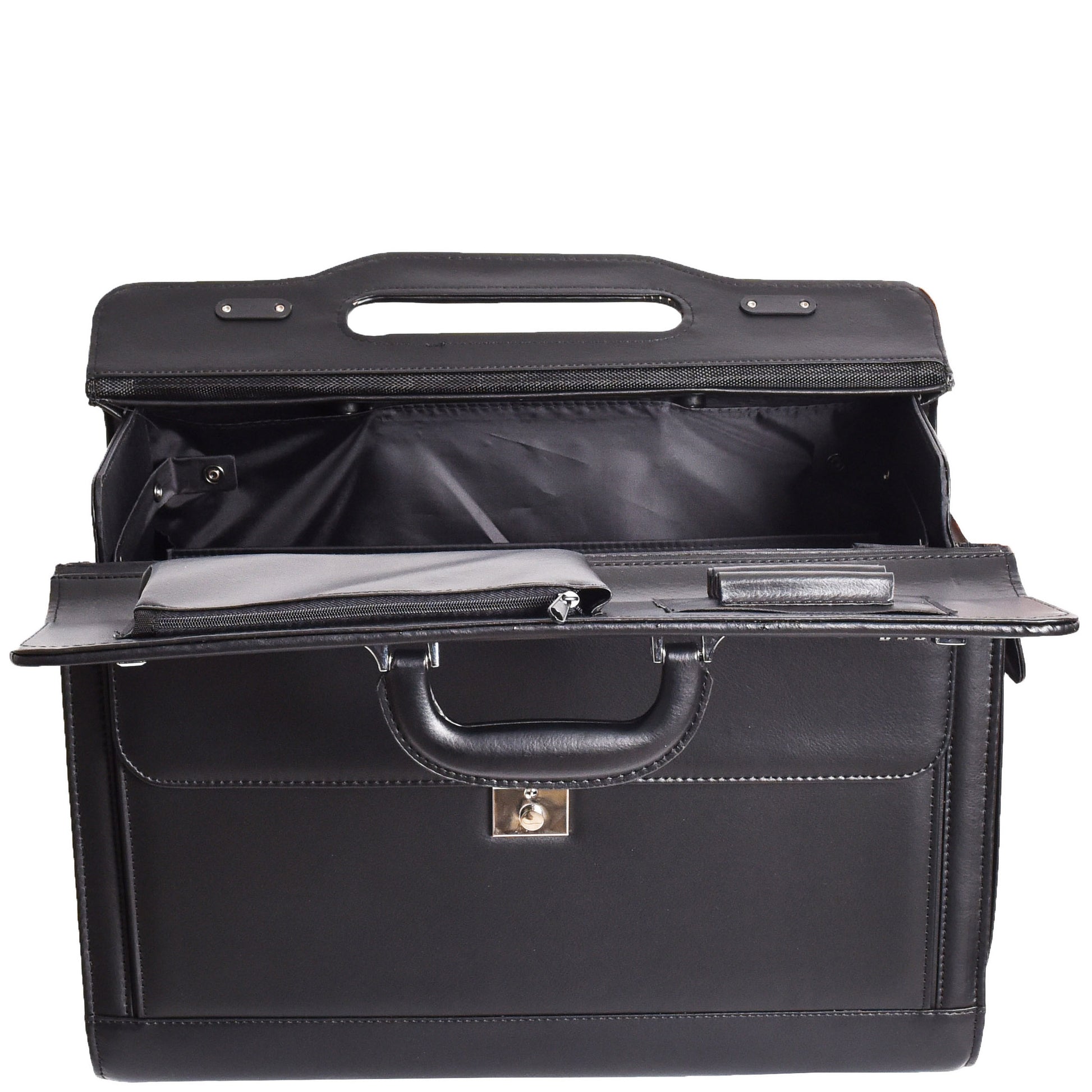 Wheeled Leather Pilot Case Flight Carry on Cabin Bag HOL691 Black 10