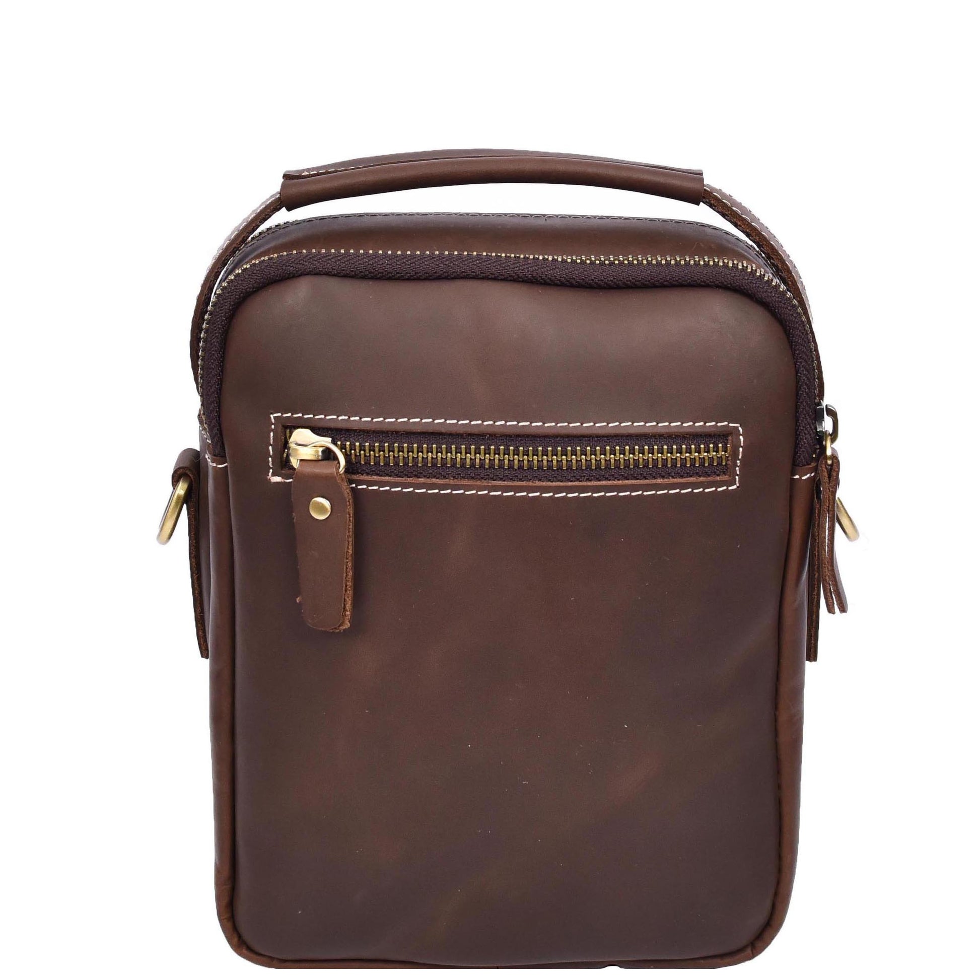 Mens Leather Small Cross Body Flight Bag Hudson Brown Hunter-2