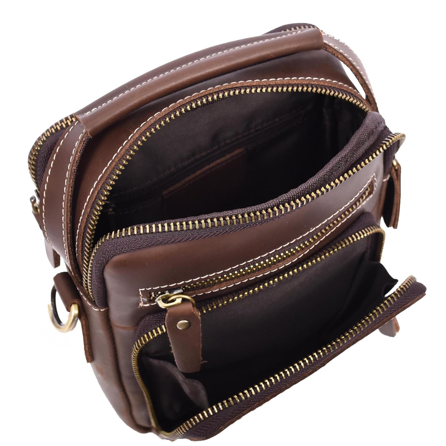 Mens Real Leather Cross Body Bag Small Organiser Travel Pouch Jett Brown Hunter-5