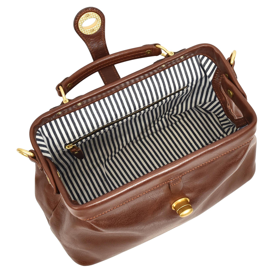 Womens Real Leather Bag Doctor Handbag HOL848 Brown