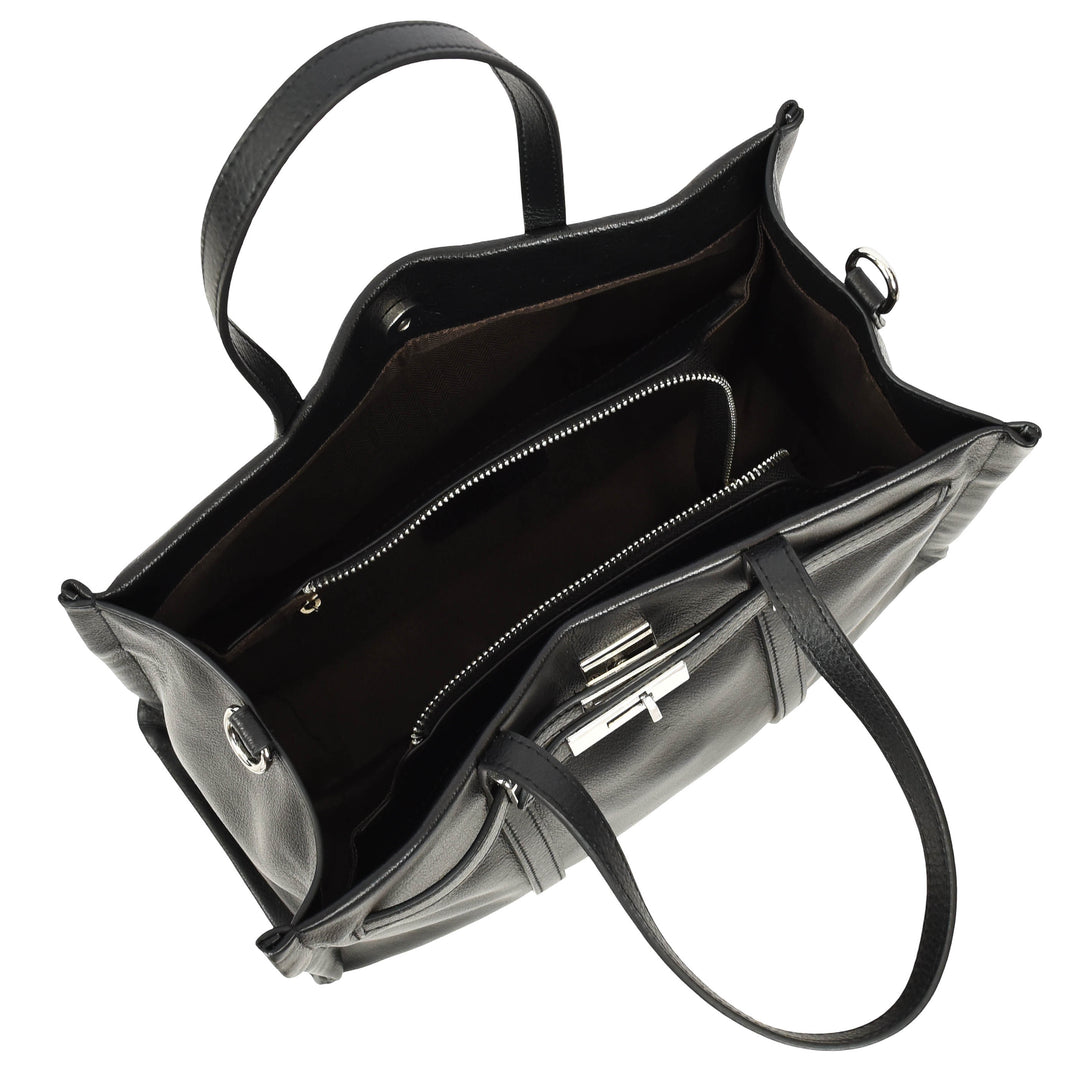 Women's Real Leather Handbag Detachable Strap Shoulder Bag Raven Black 7
