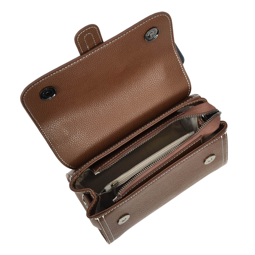 Womens Leather Shoulder Handbag Top Handle Crossbody Bag Polly Brown 7