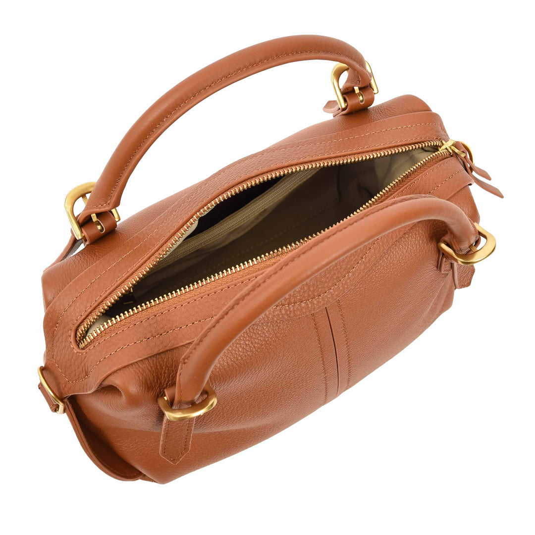 Women's Leather Satchel Handbag Top Handle Crossbody Purse Freya Brown 8