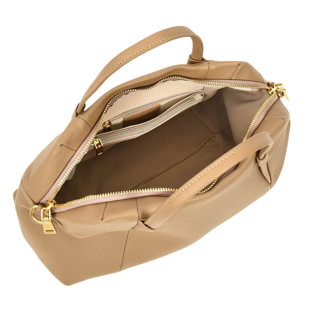 Women's Leather Satchel Handbag Large Tote Katy Caramel 8