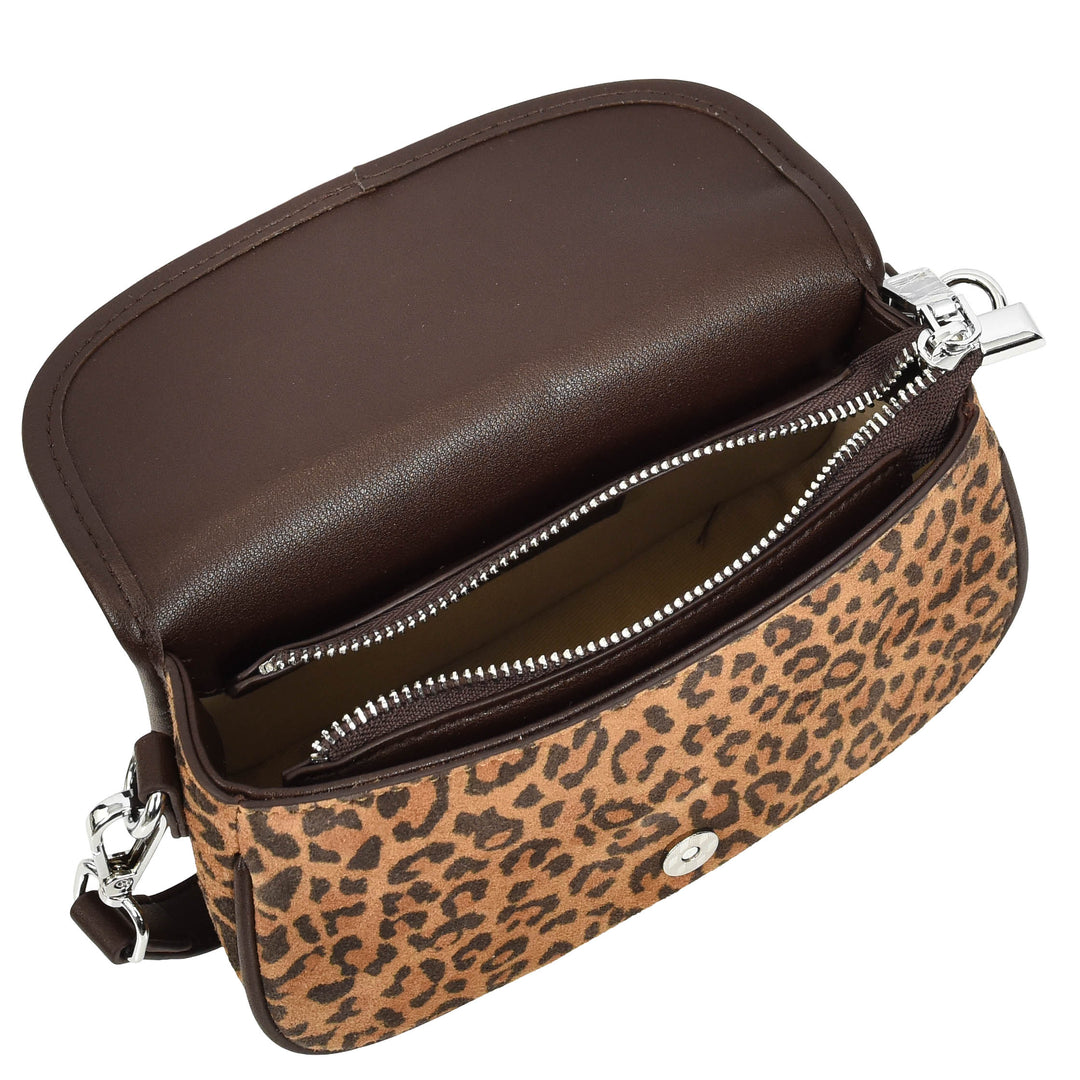 Women’s Real Suede Crossbody Bag Small Handbag Elodie Leopard Print 7