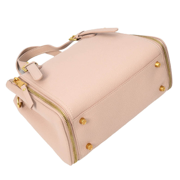 Womens Real Leather Handbag Small Size Top-Handle Style Juniper Pink-6