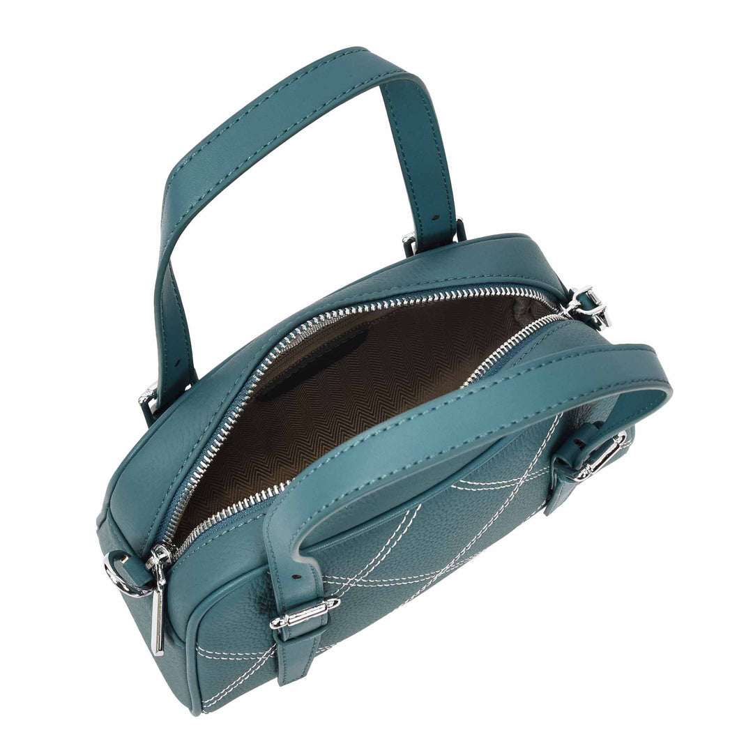 Women's Leather Satchel Handbag Quilted Stitch Design Anya Teal 7