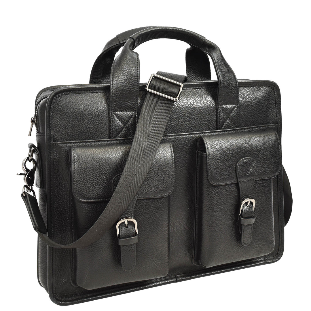 Men's Leather Briefcase Business Work Bag office Messenger Thorne Black 11