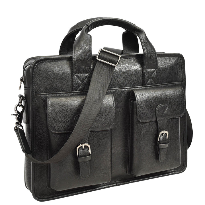 Men's Leather Briefcase Business Work Bag office Messenger Thorne Black 11