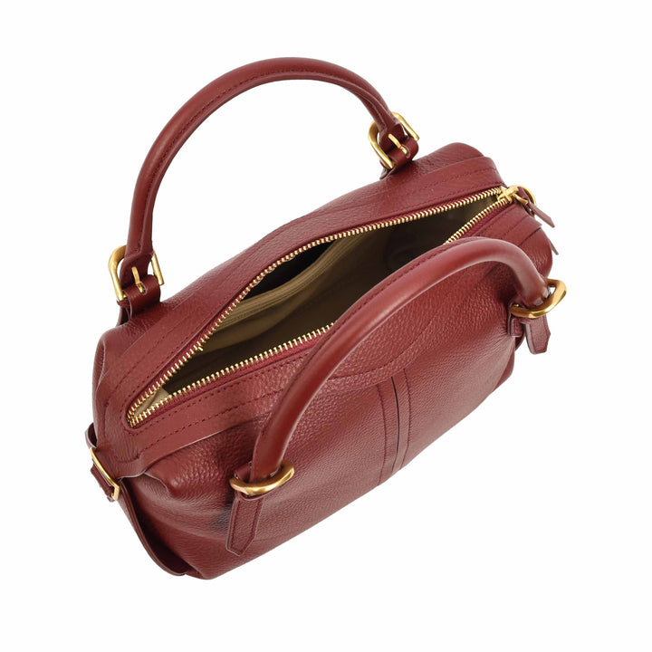 Women's Leather Satchel Handbag Top Handle Crossbody Purse Freya Red 8