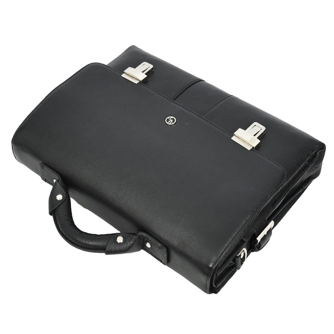 Mens Real Leather Briefcase Cross Body Organiser Work Office Messenger Bag Benin Black-6