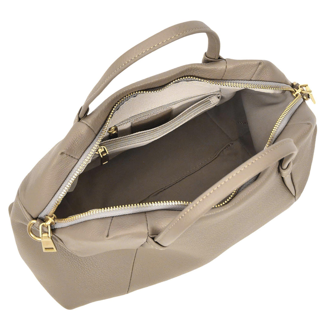Women's Leather Satchel Handbag Large Tote Katy Grey 8