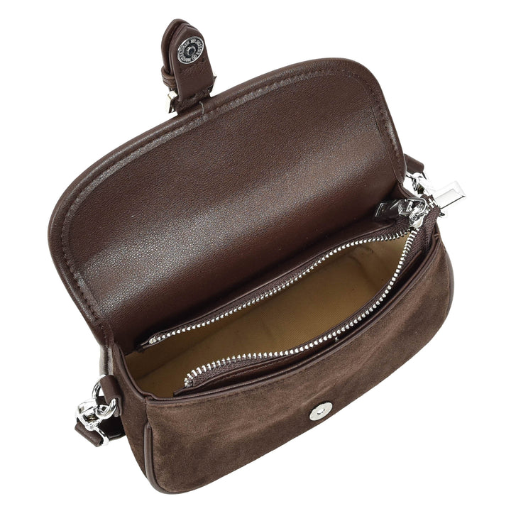 Women’s Real Suede Crossbody Bag Small Handbag Elodie Black Coffee 8