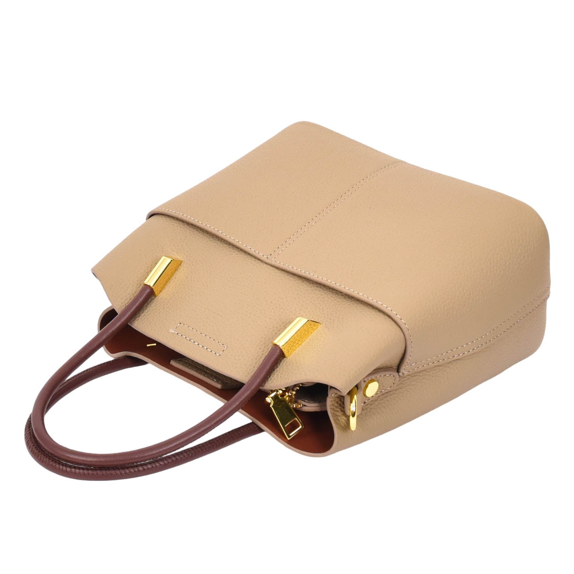 Womens Leather Top Handle Bag Ella Beige 5