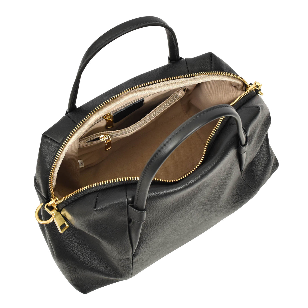 Women's Leather Satchel Handbag Large Tote Katy Black 8