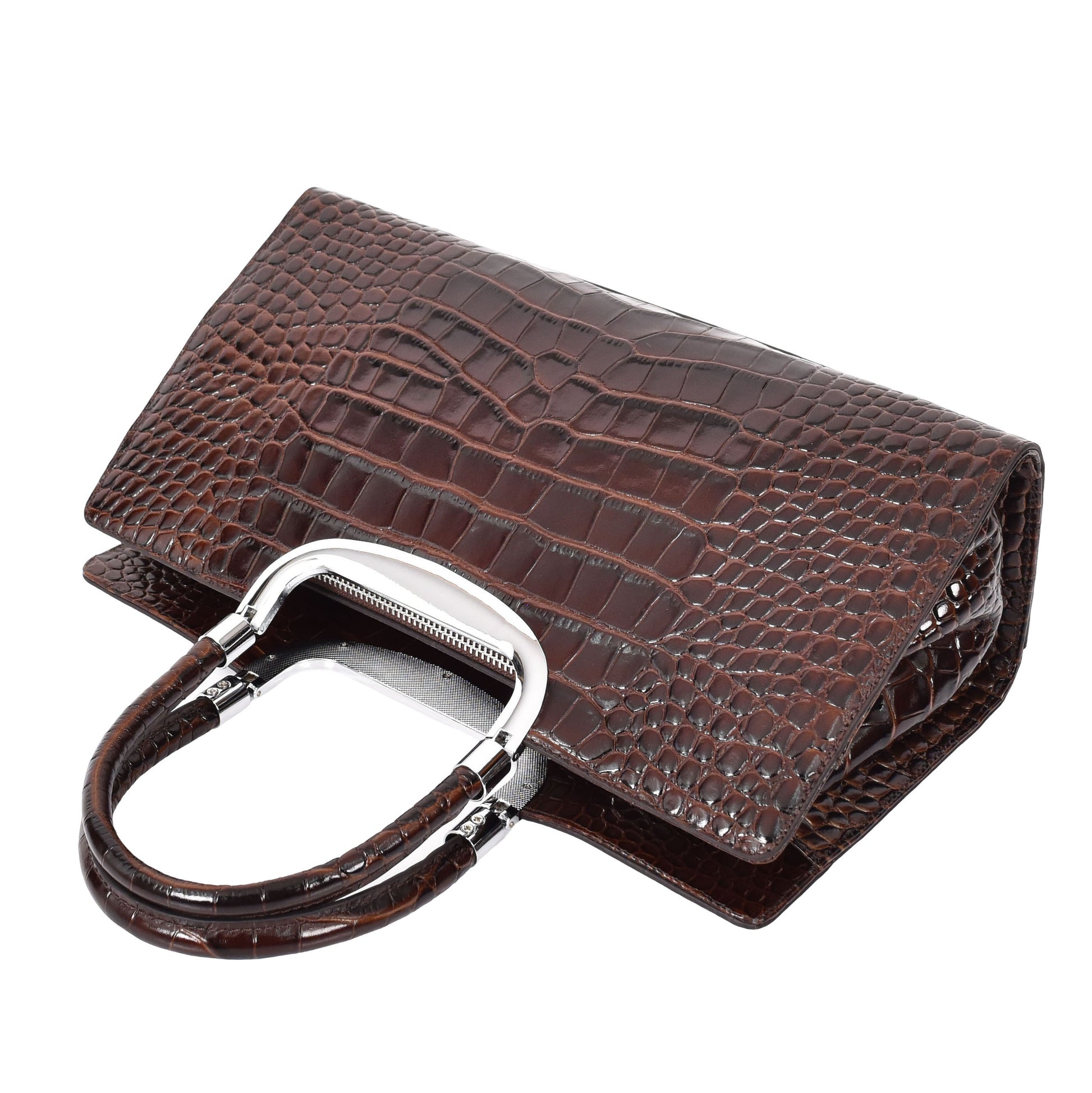 Womens Leather Croc Print Handbag Madeline Brown 4