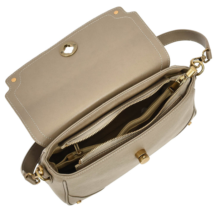 Women's Leather Crossbody Handbag Flap over Turn Lock Bag Beverly Grey 7
