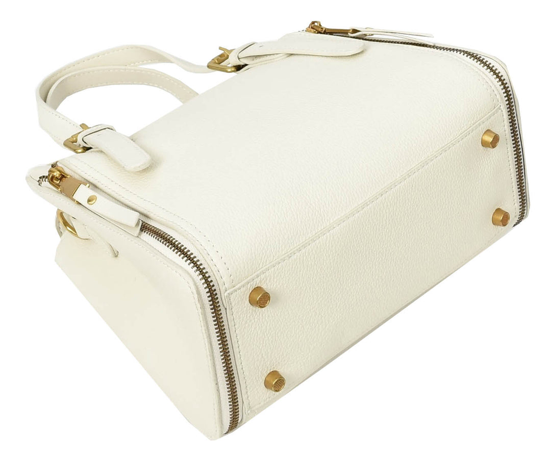 Womens Real Leather Handbag Small Size Top-Handle Style Juniper White-6