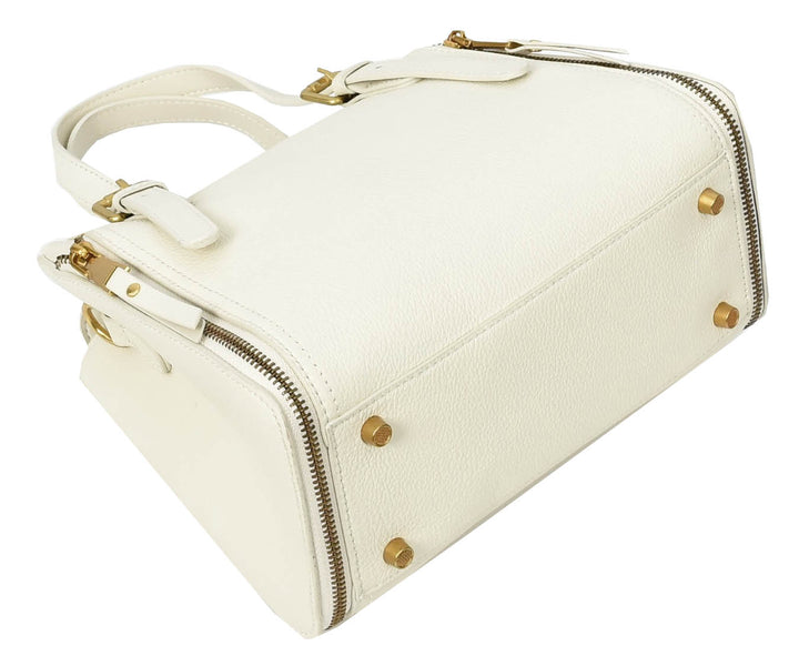 Womens Real Leather Handbag Small Size Top-Handle Style Juniper White-6