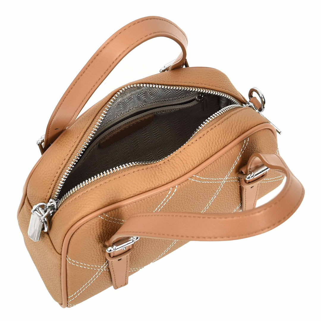 Women's Leather Satchel Handbag Quilted Stitch Design Anya Tan 8